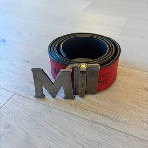 MCM Red and Black Belt with Silver 'M' Buckle